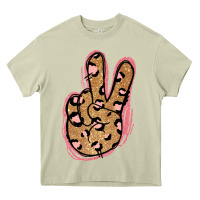 Mossy Gold Glitter Pink Leopard Peace Sign Heavy Core Tee - Jasminsmagicworld