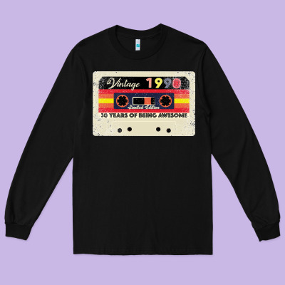 30th Birthday 30 Years 1990 Retro Tape Cassette Long Sleeve Tee Designed By Bettercallsaul
