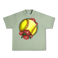 Oil Green Western Softball With Roses Urban Heavy Tee - LillyAllenDesigns