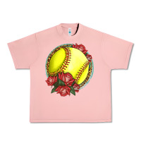 Salmon Western Softball With Roses Urban Heavy Tee - LillyAllenDesigns