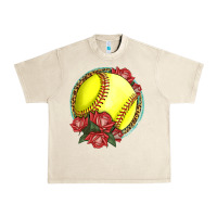 Sandshell Western Softball With Roses Urban Heavy Tee - LillyAllenDesigns