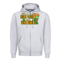 Heather Grey All you need is coffee and lucky Zipper Hoodie - CowGirlArtShop