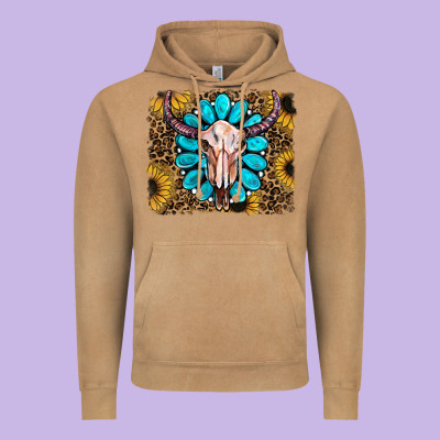 Leopard Sunflowers And Gemstone Skull Vintage Hoodie Designed By Ranaportraitstore