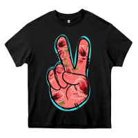 Black Pink Floral Glitter Peace Sign Heavy Core Tee - Jasminsmagicworld
