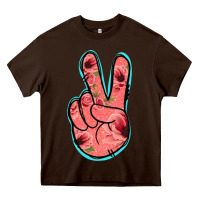 Chocolate Brown Pink Floral Glitter Peace Sign Heavy Core Tee - Jasminsmagicworld