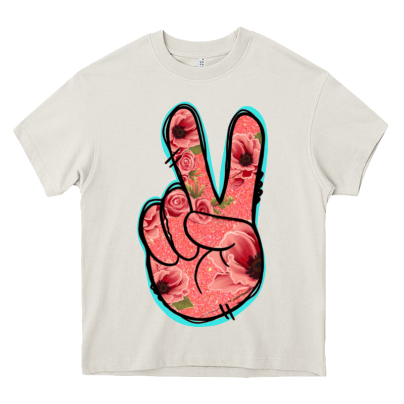 Pink Floral Glitter Peace Sign Heavy Core Tee by Jasminsmagicworld | Teevron