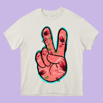 Pink Floral Glitter Peace Sign Heavy Core Tee Designed By Jasminsmagicworld