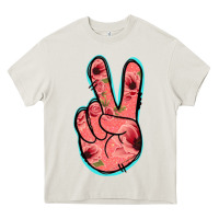 Cream Pink Floral Glitter Peace Sign Heavy Core Tee - Jasminsmagicworld