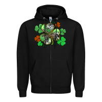 Black St. Patrick's Day shamrock leopard and cowhide Zipper Hoodie - CowGirlArtShop