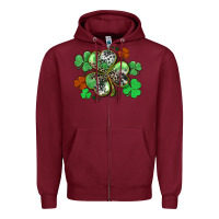 Burgundy St. Patrick's Day shamrock leopard and cowhide Zipper Hoodie - CowGirlArtShop