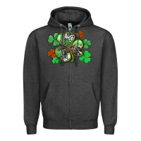 Charcoal Heather St. Patrick's Day shamrock leopard and cowhide Zipper Hoodie - CowGirlArtShop