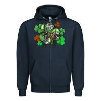 Navy St. Patrick's Day shamrock leopard and cowhide Zipper Hoodie - CowGirlArtShop