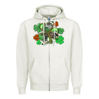Oatmeal Heather St. Patrick's Day shamrock leopard and cowhide Zipper Hoodie - CowGirlArtShop