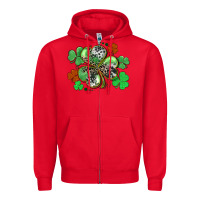 Red St. Patrick's Day shamrock leopard and cowhide Zipper Hoodie - CowGirlArtShop