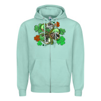 Seafoam St. Patrick's Day shamrock leopard and cowhide Zipper Hoodie - CowGirlArtShop