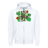 White St. Patrick's Day shamrock leopard and cowhide Zipper Hoodie - CowGirlArtShop