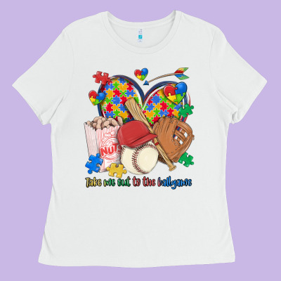 Take Me Out To The Ballgame  Autism Baseball Ladies Tee Designed By Maliassmallbusiness