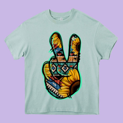 Aztec Sunflower Peace Sign Heavy Core Tee Designed By Jasminsmagicworld