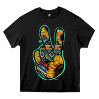 Black Aztec Sunflower Peace Sign Heavy Core Tee - Jasminsmagicworld