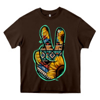 Chocolate Brown Aztec Sunflower Peace Sign Heavy Core Tee - Jasminsmagicworld