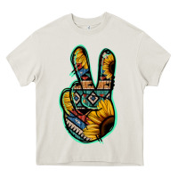 Cream Aztec Sunflower Peace Sign Heavy Core Tee - Jasminsmagicworld