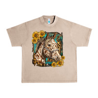 French Oak appaloosa horse with sunflowers and western background Urban Heavy Tee - LillyAllenDesigns