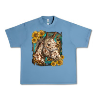 Pebble Blue appaloosa horse with sunflowers and western background Urban Heavy Tee - LillyAllenDesigns
