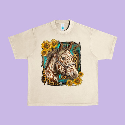 Appaloosa Horse With Sunflowers And Western Background Urban Heavy Tee Designed By Lillyallendesigns