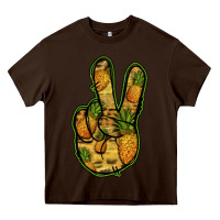 Chocolate Brown Pineapple Peace Sign Heavy Core Tee - Jasminsmagicworld