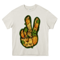 Cream Pineapple Peace Sign Heavy Core Tee - Jasminsmagicworld