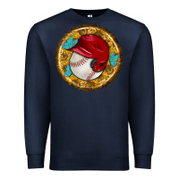 Navy baseball with sunflower round earrings Premium Sweatshirt - BundleAndBundleShop
