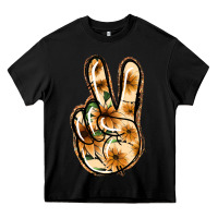Black Floral Gold Peace Sign Heavy Core Tee - Jasminsmagicworld