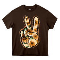 Chocolate Brown Floral Gold Peace Sign Heavy Core Tee - Jasminsmagicworld