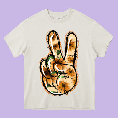 Floral Gold Peace Sign Heavy Core Tee Designed By Jasminsmagicworld