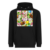 Black Easter Hamper With Bunny Seamless Pattern Heavyweight Hoodie - BundleAndBundleShop