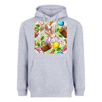 Heather Grey Easter Hamper With Bunny Seamless Pattern Heavyweight Hoodie - BundleAndBundleShop