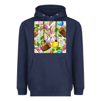 Easter Hamper With Bunny Seamless Pattern Heavyweight Hoodie | Teevron