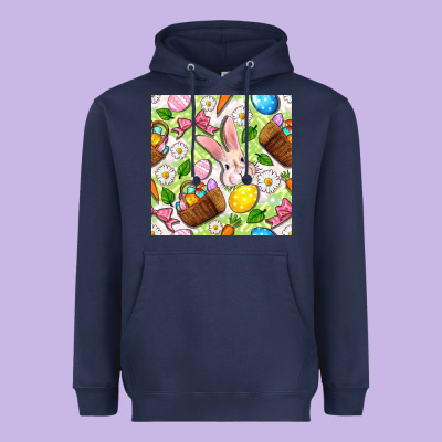 Easter Hamper With Bunny Seamless Pattern Heavyweight Hoodie Designed By Bundleandbundleshop