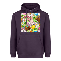 Plum Easter Hamper With Bunny Seamless Pattern Heavyweight Hoodie - BundleAndBundleShop