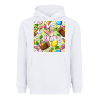 White Easter Hamper With Bunny Seamless Pattern Heavyweight Hoodie - BundleAndBundleShop