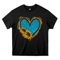 Black Gold Glitter Sunflower Blue Heart Heavy Core Tee - Jasminsmagicworld