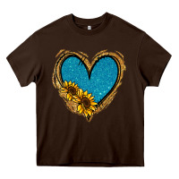 Chocolate Brown Gold Glitter Sunflower Blue Heart Heavy Core Tee - Jasminsmagicworld