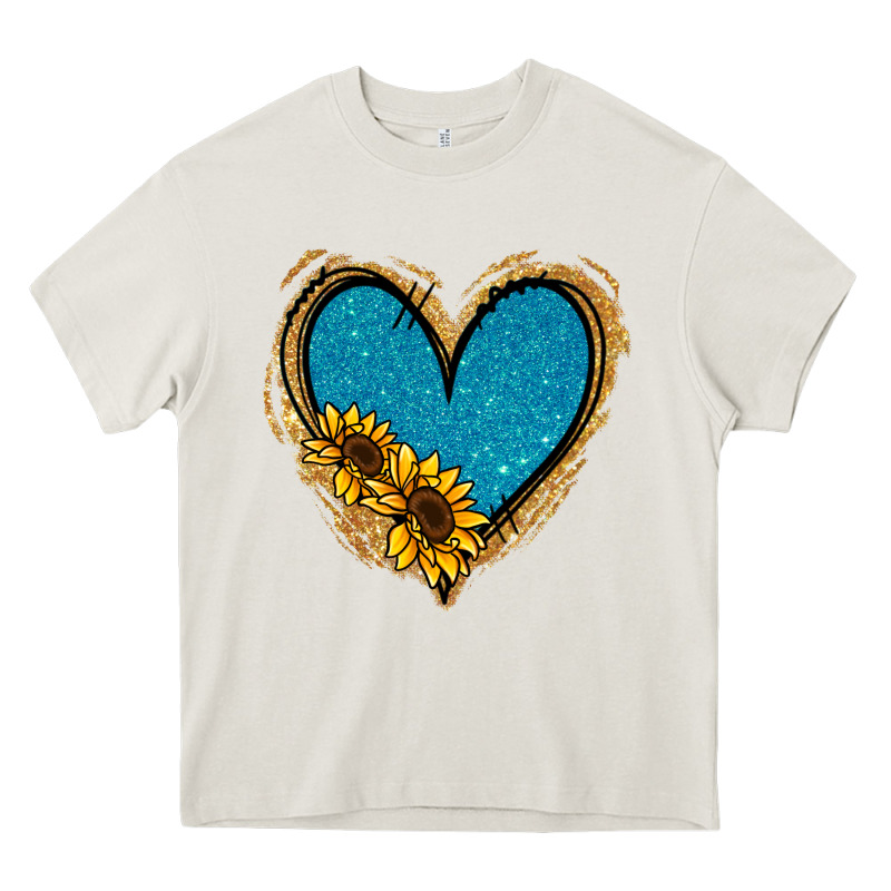 Gold Glitter Sunflower Blue Heart Heavy Core Tee by Jasminsmagicworld | Teevron