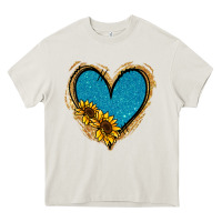 Cream Gold Glitter Sunflower Blue Heart Heavy Core Tee - Jasminsmagicworld
