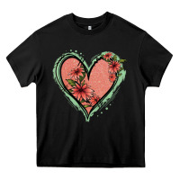 Black Pink Glitter Floral Heart Heavy Core Tee - Jasminsmagicworld