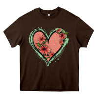 Chocolate Brown Pink Glitter Floral Heart Heavy Core Tee - Jasminsmagicworld