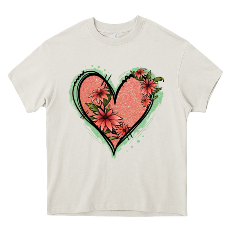 Pink Glitter Floral Heart Heavy Core Tee by Jasminsmagicworld | Teevron