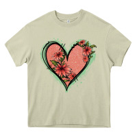 Mossy Pink Glitter Floral Heart Heavy Core Tee - Jasminsmagicworld