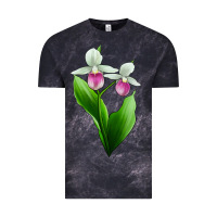 Cloud Black Pink And White Lady's Slipper Flower Vintage Tee - LillyAllenDesigns