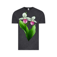 Vintage Black Pink And White Lady's Slipper Flower Vintage Tee - LillyAllenDesigns